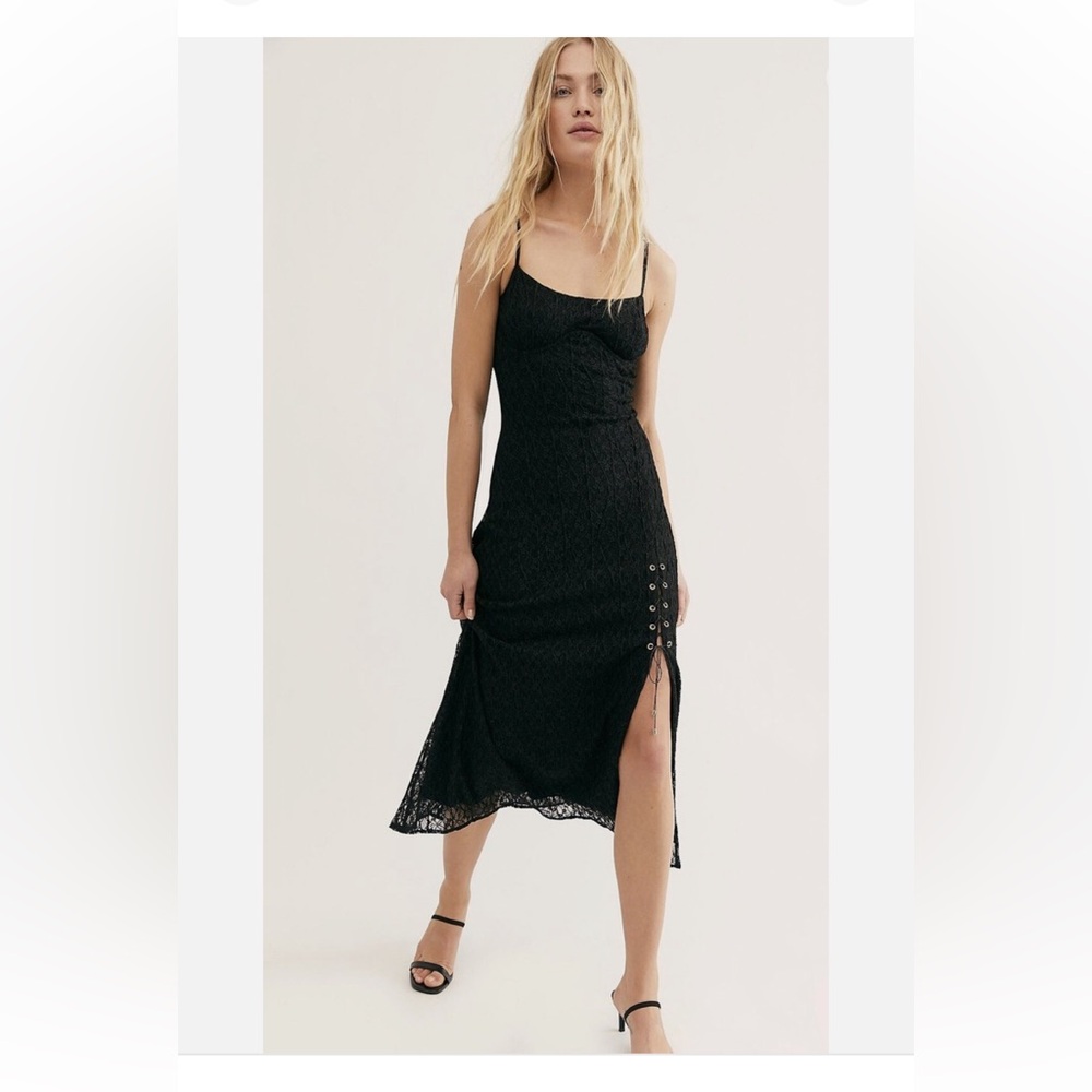 NWT Free People Cherie Lace Underwire Black Midi Dress